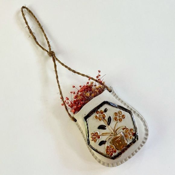 Vintage 70s Ceramic Wall Pocket, Flower Pot Motif, Earth-tones, Flower c… - Picture 3 of 6